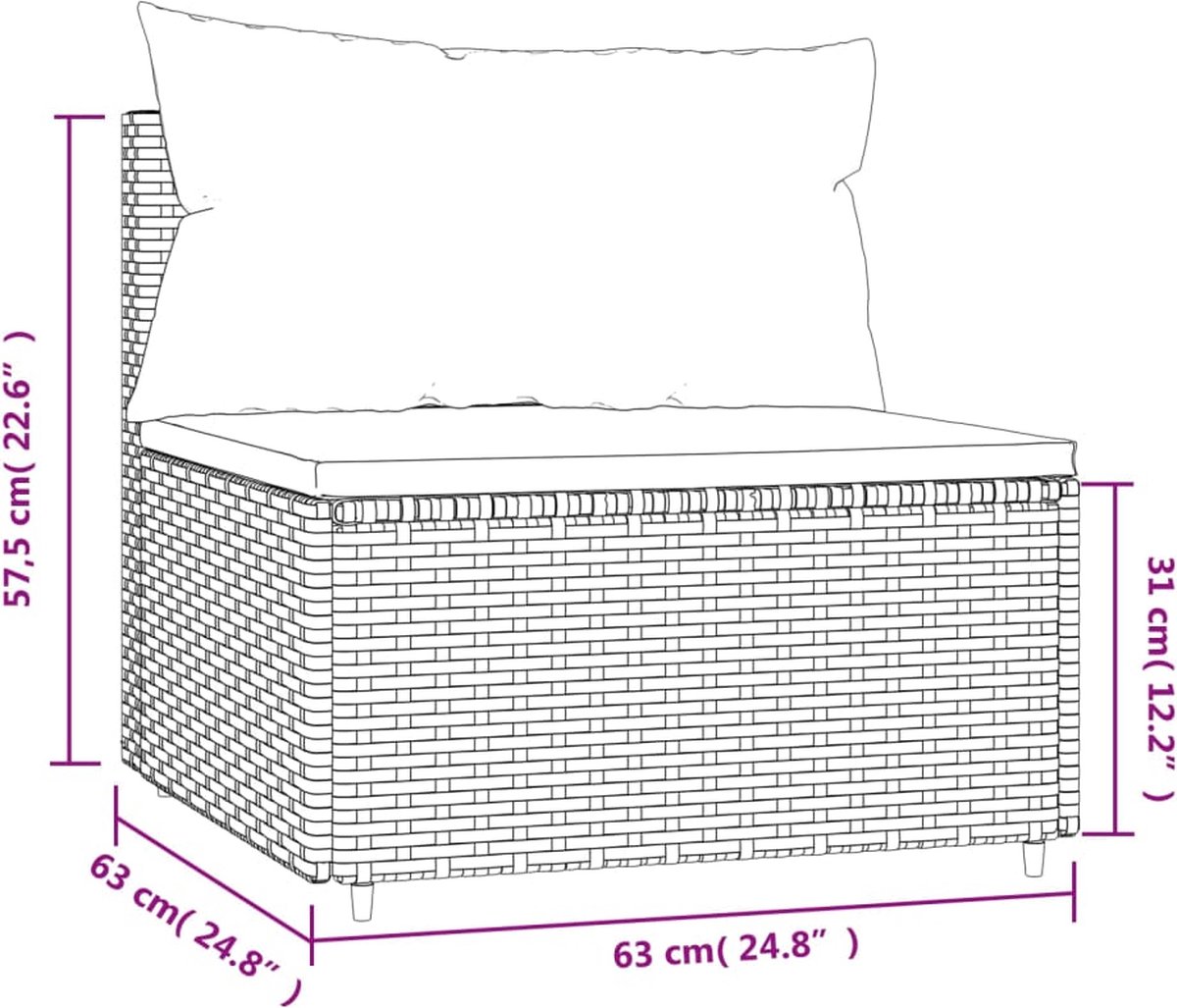 vidaXL Tuinmiddenbank met kussens poly rattan - Bruin