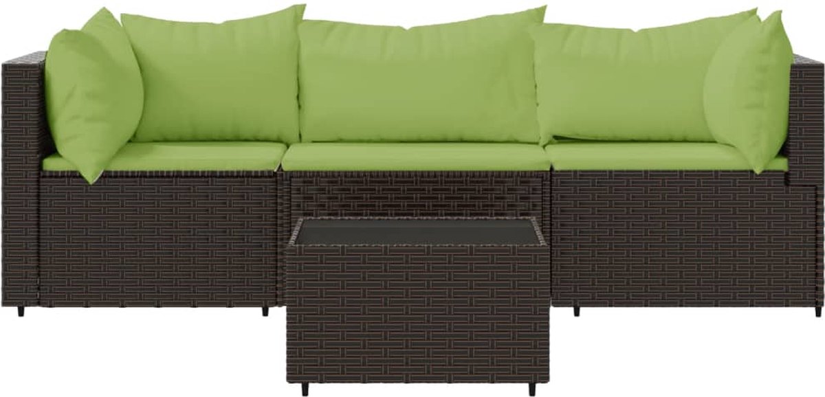 vidaXL 4-delige Loungeset met kussens poly rattan - Bruin
