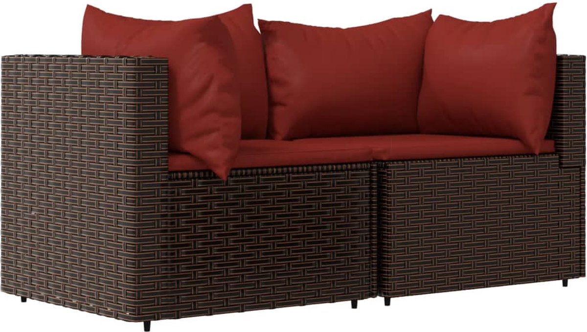 vidaXL Tuinhoekbanken met kussens 2 st poly rattan - Bruin