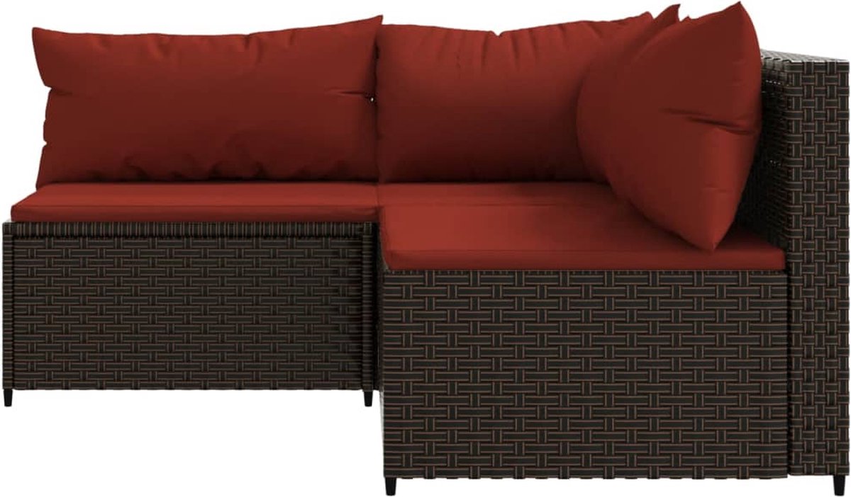 vidaXL 3-delige Loungeset met kussens poly rattan - Bruin