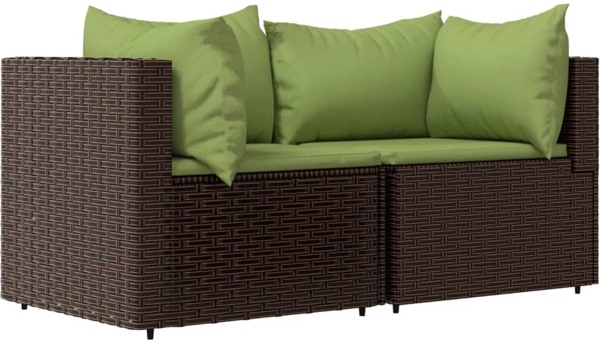 vidaXL 3-delige Loungeset met kussens poly rattan - Bruin