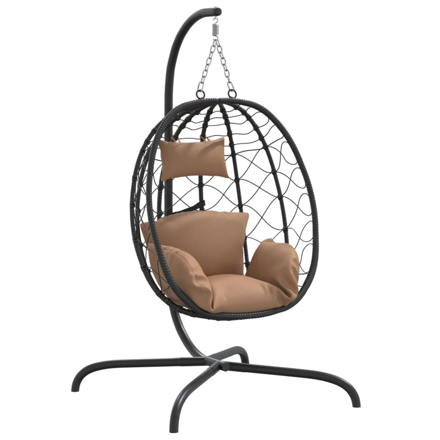 vidaXL Hangstoel met kussen poly rattan en staal taupe