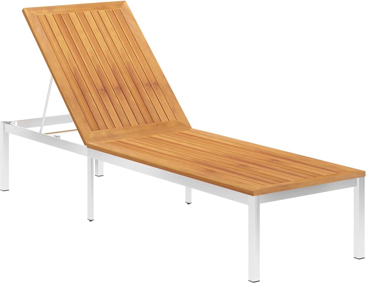 vidaXL Ligbed met kussen massief acaciahout en roestvrij staal - Groen