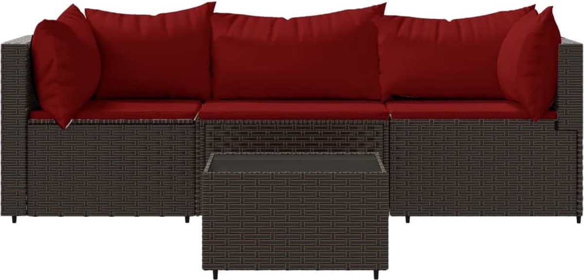 vidaXL 4-delige Loungeset met kussens poly rattan - Bruin