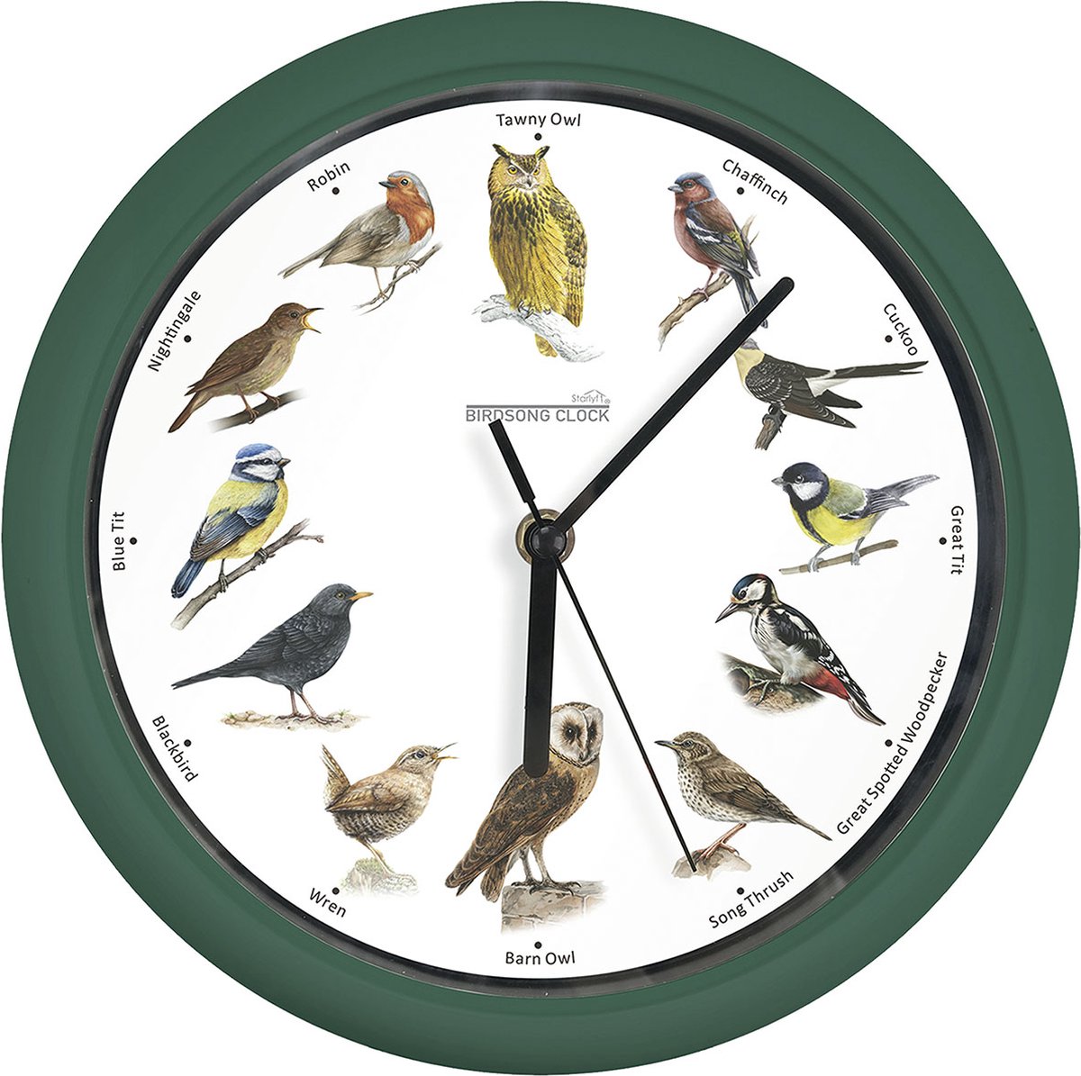 Starlyf Birdsong Clock - Klok met Vogelgeluiden elk uur incl. Vogelboekje - Groen