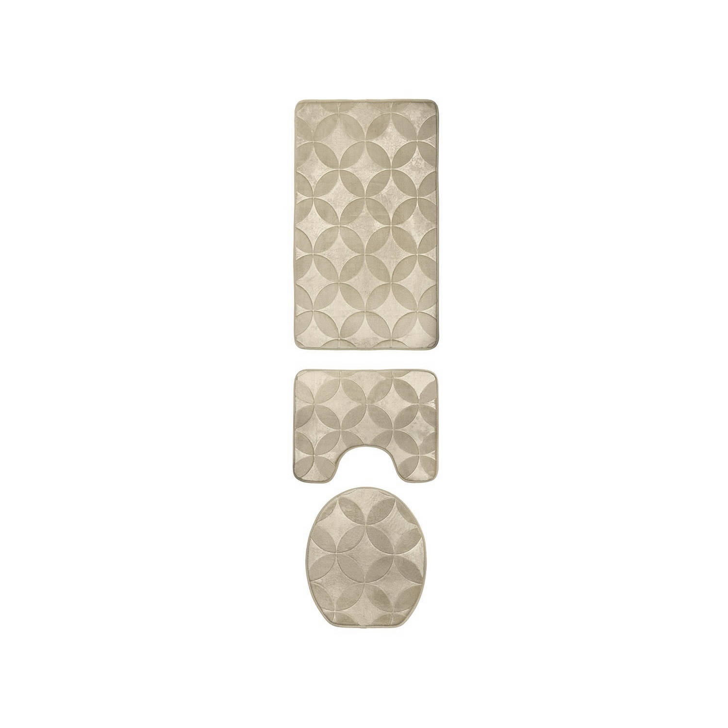 Homely luxe 3 delige badkamermatten set met antislip - toilet badkamer wc bril mat - TR-5 - Beige