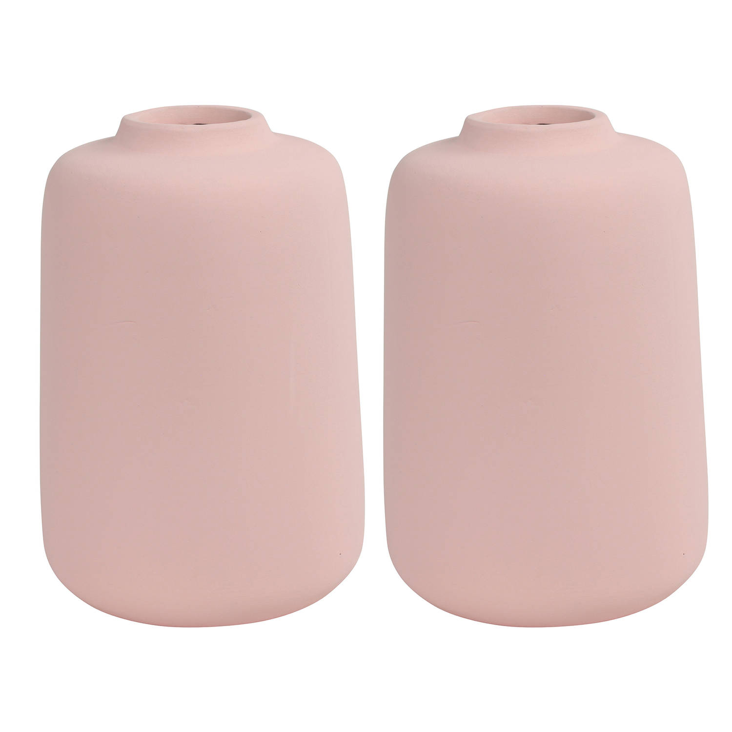 Countryfield 2x stuks bloemenvaas terracotta - D15 x H21 cm - smalle opening - Vazen - Roze