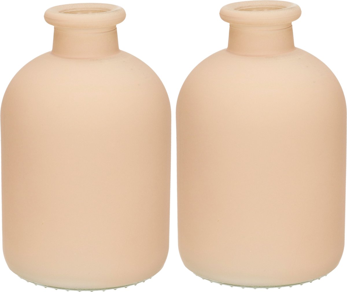 Jodeco - bloemenvaas Avignon - 2x - Fles model - glas - mat taupe - H17 x D11 cm - Vazen