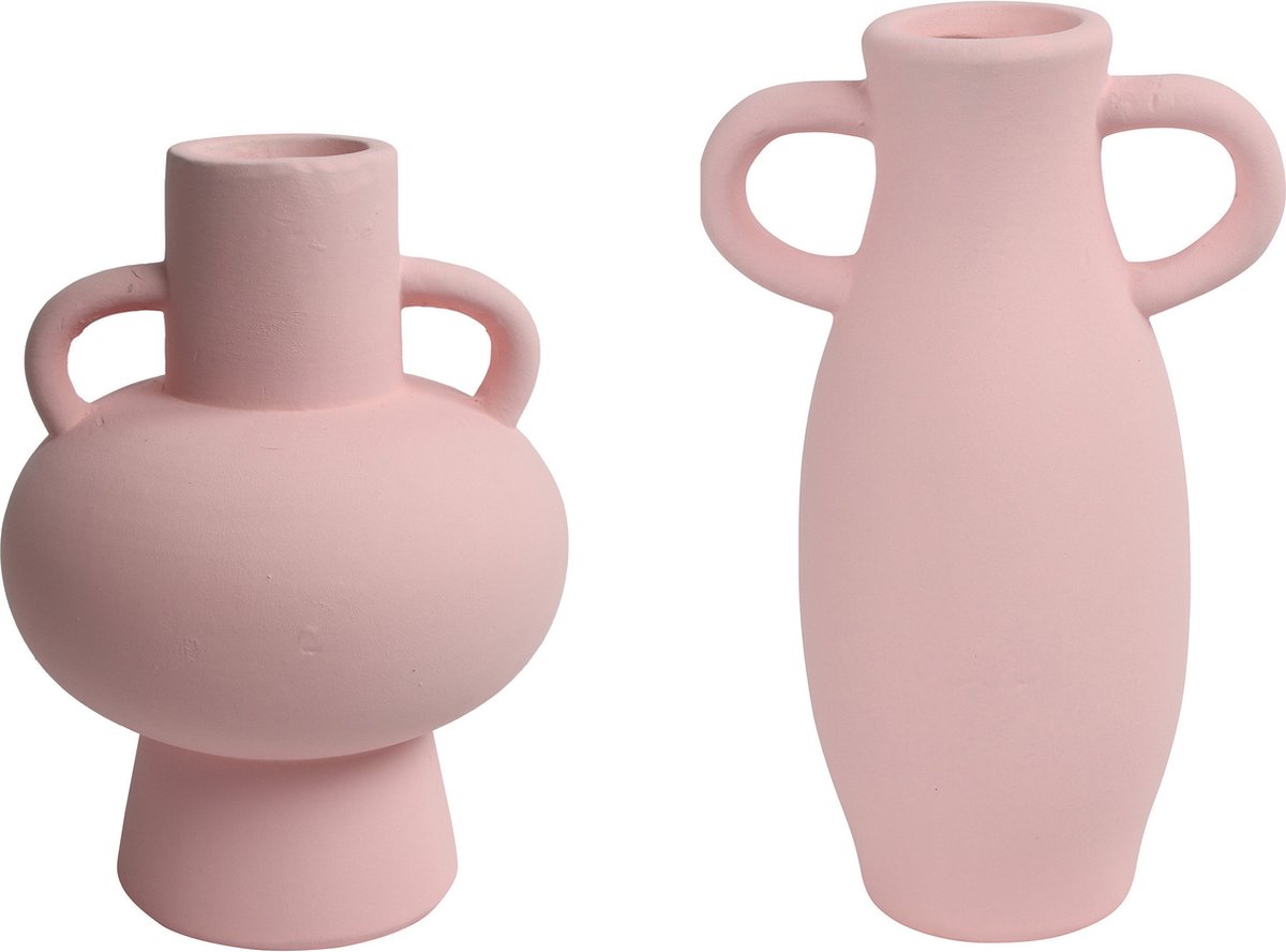 Countryfield Decoratie vazen set 2x stuks - licht terracotta - H20 en H18 cm - Vazen - Roze