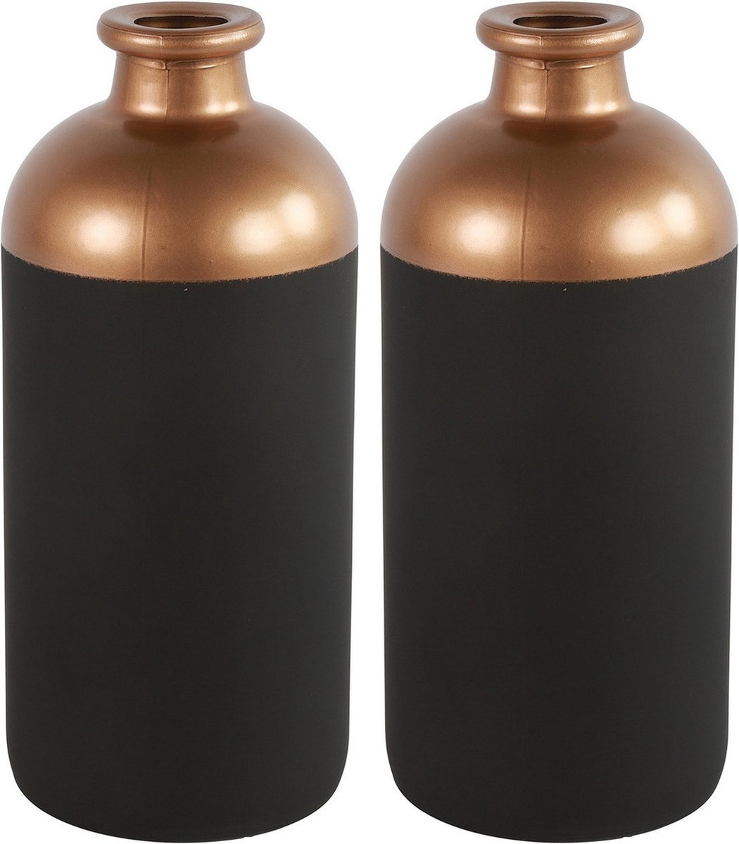 Countryfield Bloemen/deco vaas - 2x/koper - glas - luxe fles vorm - D11 x H25 cm - Vazen - Zwart