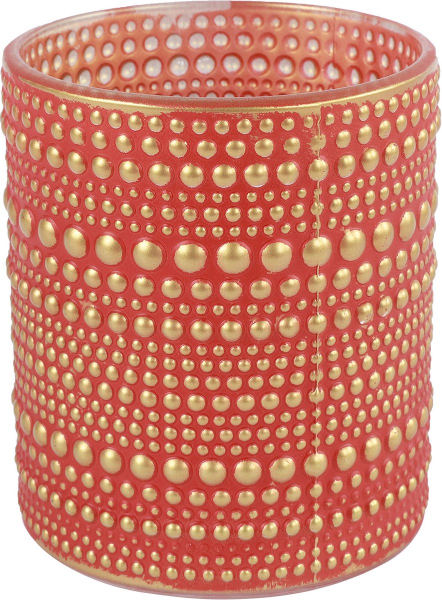 Countryfield 2x stuks luxe theelichthouder/kaarsenhouder/goud - glas - D8 x H10 cm - Windlichten - Rood