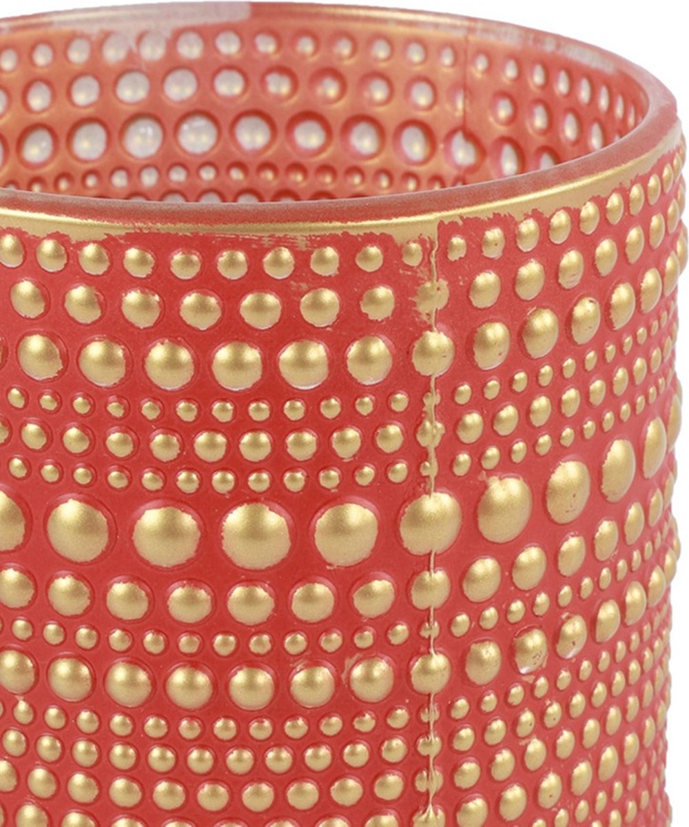 Countryfield 2x stuks luxe theelichthouder/kaarsenhouder/goud - glas - D8 x H10 cm - Windlichten - Rood