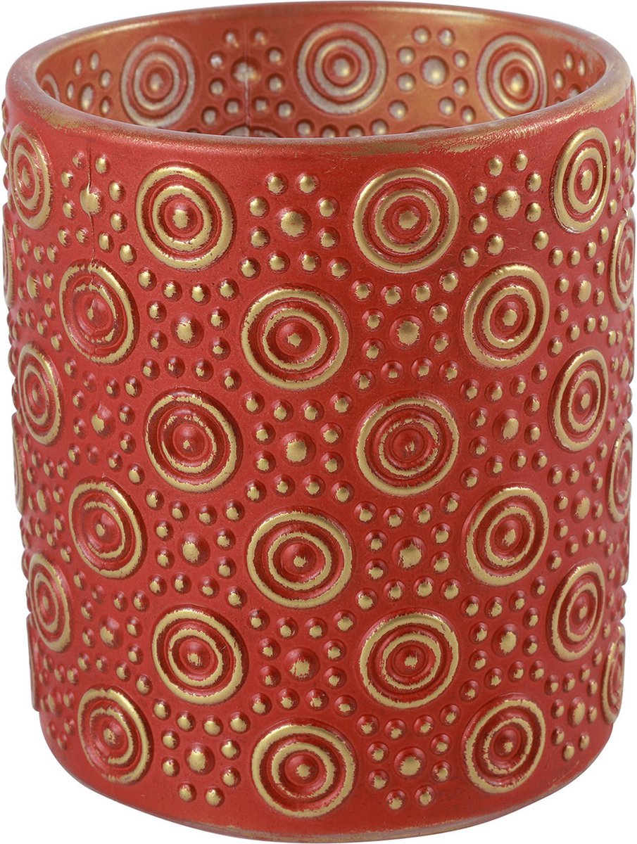 Countryfield Luxe theelichthouder/kaarsenhouder/goud - glas - D8 x H10 cm - Waxinelichtjeshouders - Rood