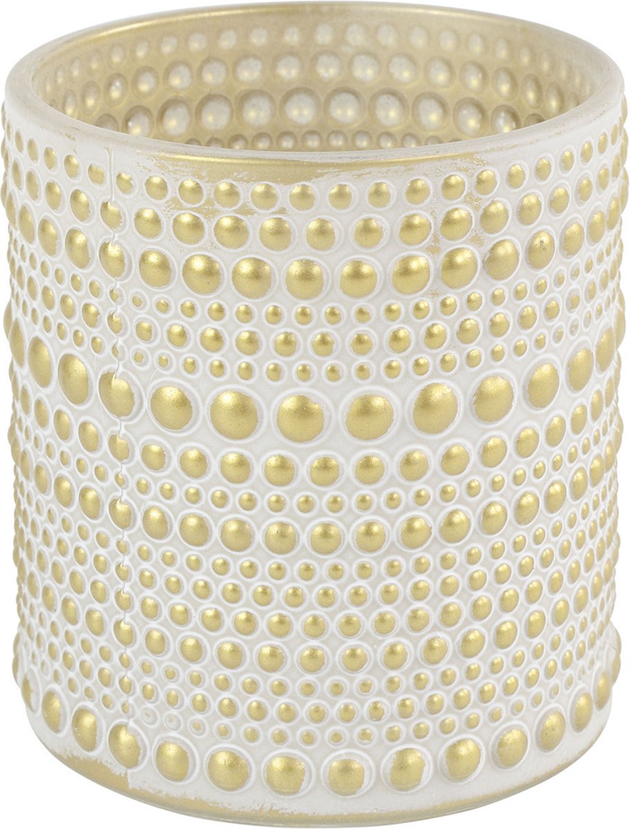 Countryfield 2x stuks luxe theelichthouder/kaarsenhouder - creme wit/goud - glas - D7 x H8 cm - Windlichten