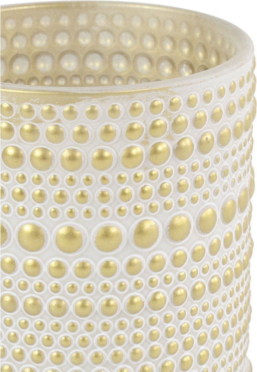 Countryfield 2x stuks luxe theelichthouder/kaarsenhouder - creme wit/goud - glas - D7 x H8 cm - Windlichten