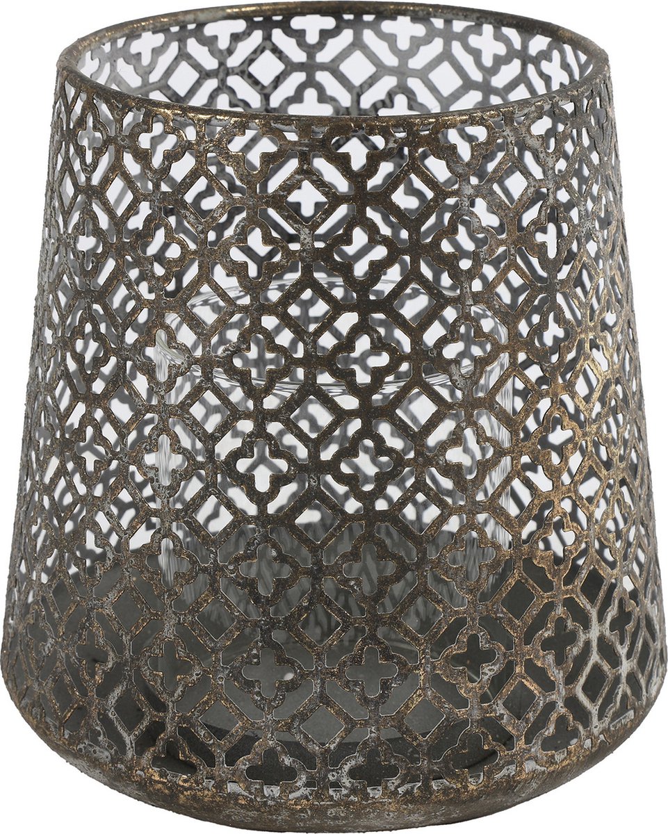 Countryfield 2x stuks luxe theelichthouder/kaarsenhouder - brons kleur - metaal - D14 x H15 cm - Windlichten