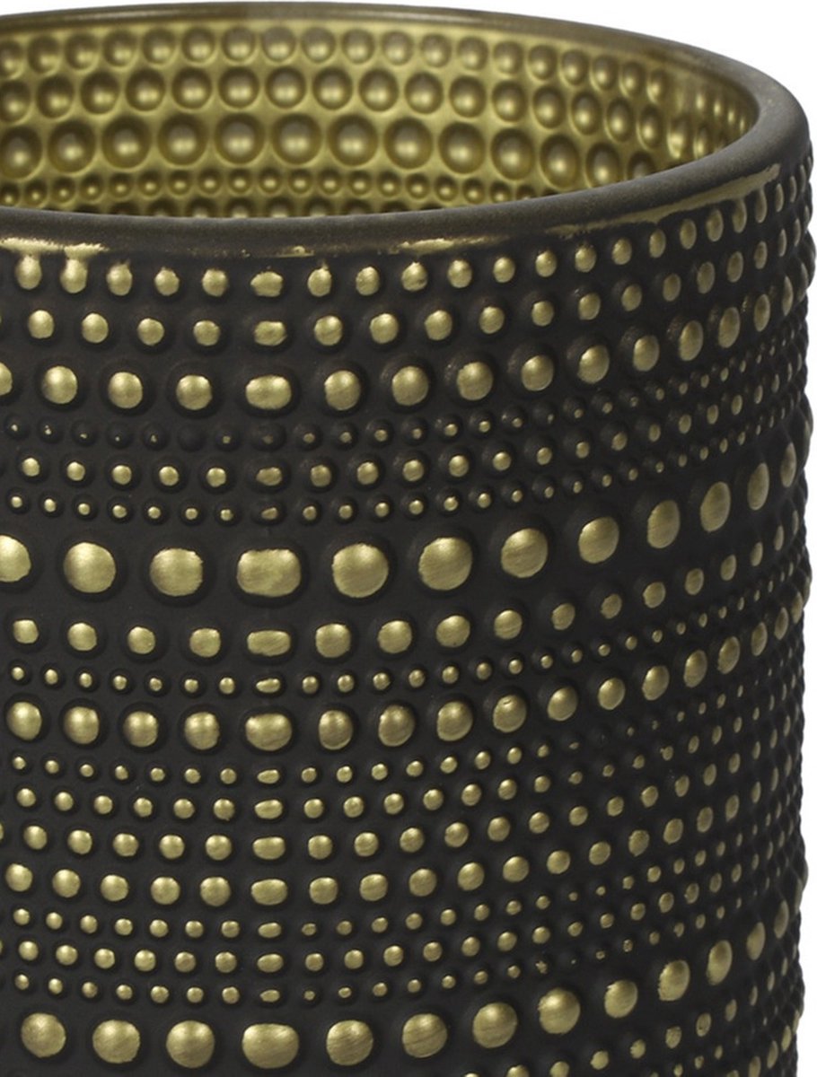 Countryfield 2x stuks luxe theelichthouder/kaarsenhouder/goud - glas - D10 x H12 cm - Windlichten - Zwart