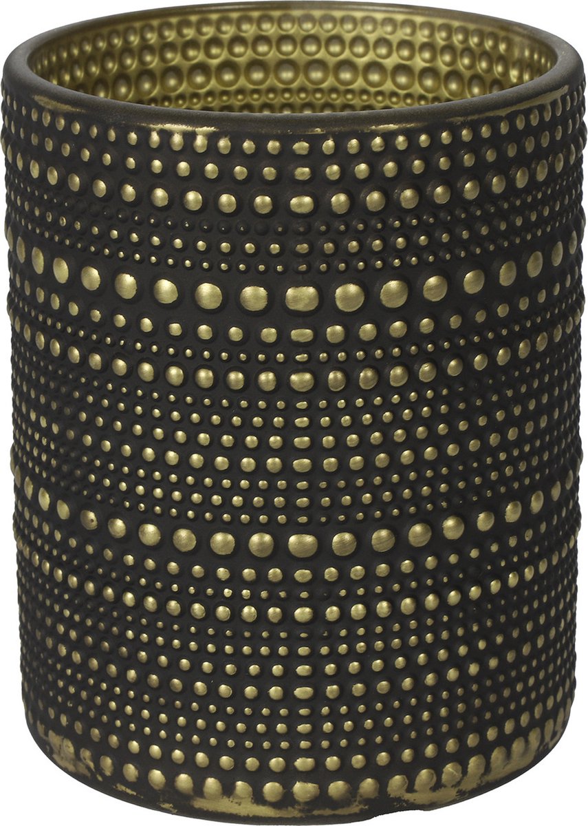 Countryfield 2x stuks luxe theelichthouder/kaarsenhouder/goud - glas - D10 x H12 cm - Windlichten - Zwart
