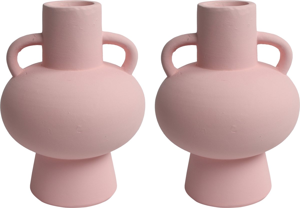 Countryfield 2x Stuks Decoratie Amphora kruik of vaas terracotta - D13 x H18 cm - Vazen - Roze