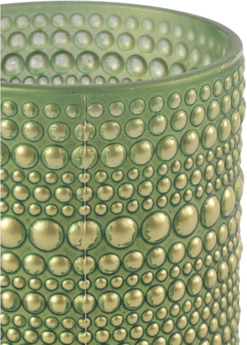 Countryfield 2x stuks luxe theelichthouder/kaarsenhouder - olijf/goud - glas - D7 x H8 cm - Windlichten - Groen