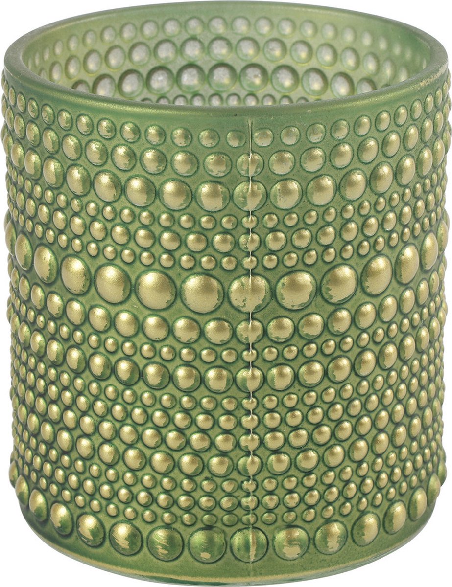 Countryfield 2x stuks luxe theelichthouder/kaarsenhouder - olijf/goud - glas - D7 x H8 cm - Windlichten - Groen