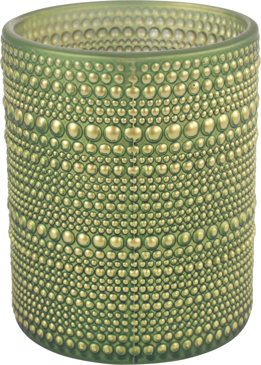 Countryfield 2x stuks luxe theelichthouder/kaarsenhouder - olijf/goud - glas - D10 x H12 cm - Windlichten - Groen