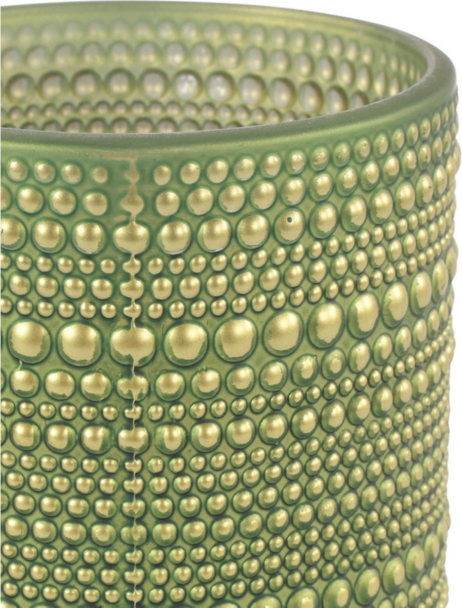 Countryfield 2x stuks luxe theelichthouder/kaarsenhouder - olijf/goud - glas - D10 x H12 cm - Windlichten - Groen