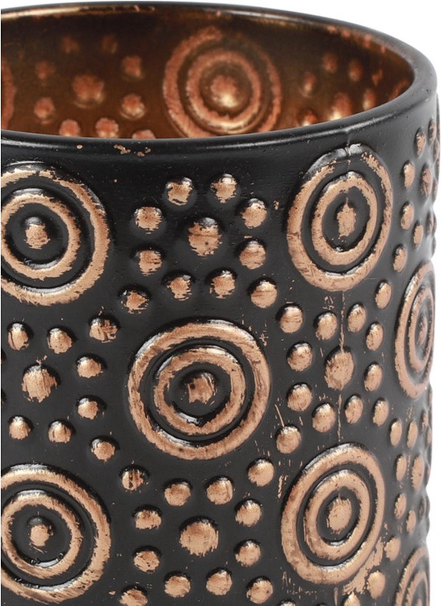 Countryfield 2x stuks luxe theelichthouder/kaarsenhouder/brons - glas - D7 x H8 cm - Windlichten - Zwart