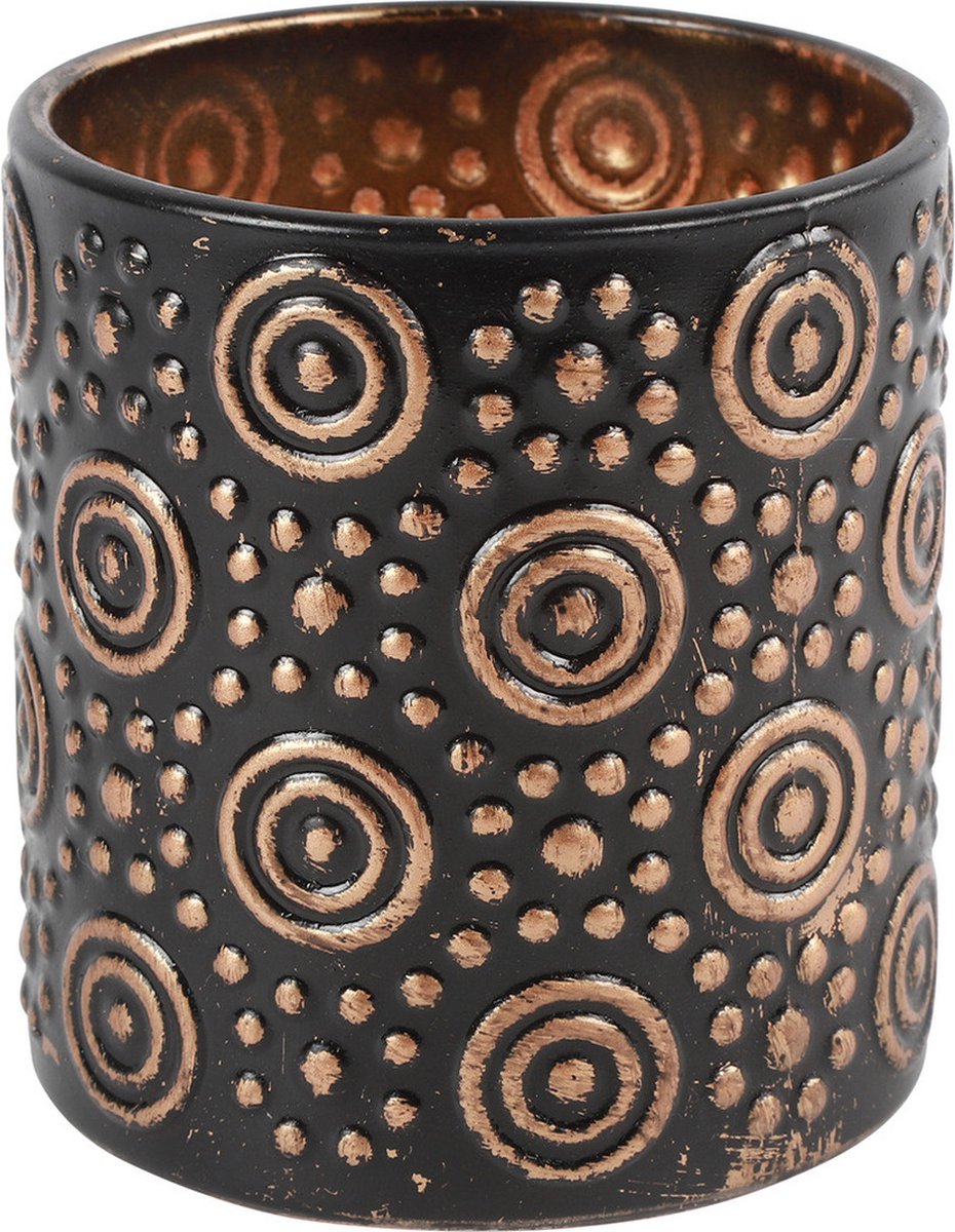 Countryfield 2x stuks luxe theelichthouder/kaarsenhouder/brons - glas - D7 x H8 cm - Windlichten - Zwart