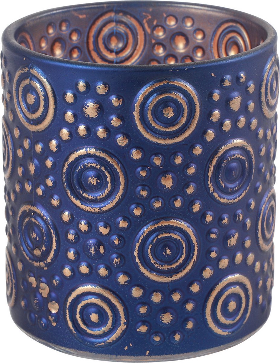 Countryfield 2x stuks luxe theelichthouder/kaarsenhouder - nacht/goud - glas - D7 x H8 cm - Windlichten - Blauw