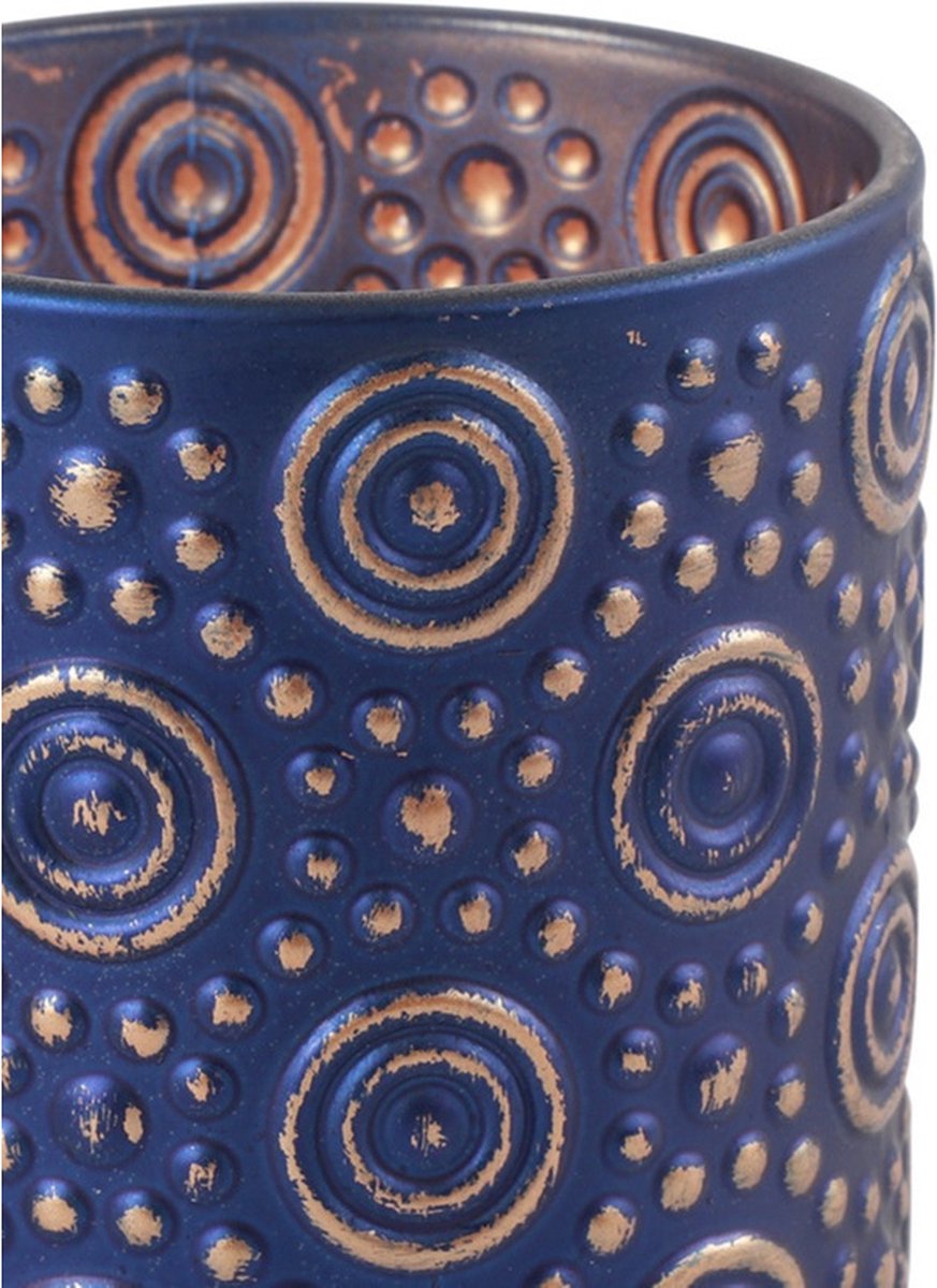 Countryfield 2x stuks luxe theelichthouder/kaarsenhouder - nacht/goud - glas - D7 x H8 cm - Windlichten - Blauw