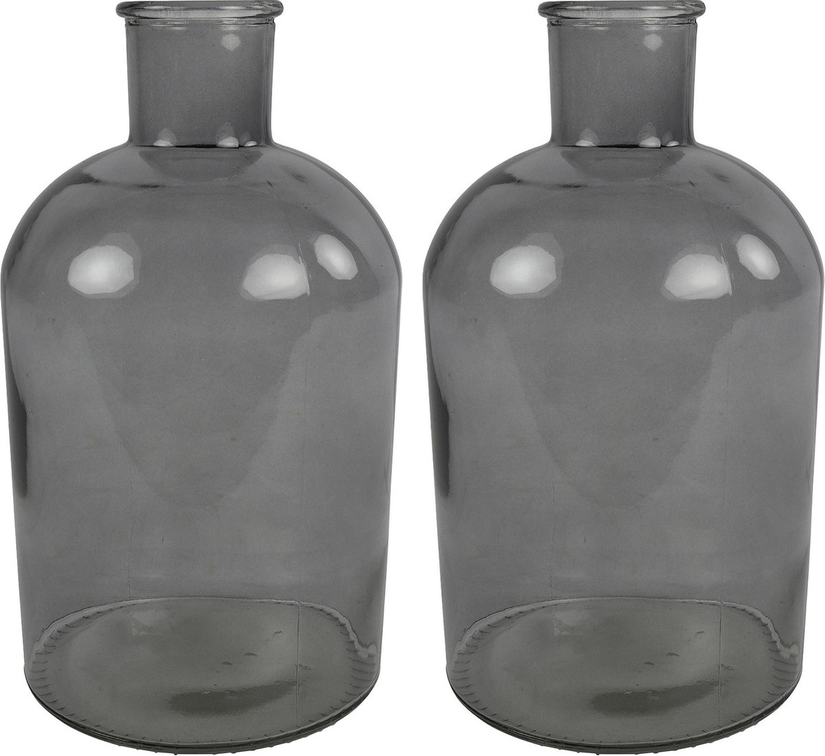 Countryfield 2x Stuks Vaas/transparant - glas - Apotheker fles vorm - D17 x H31 cm - Vazen - Grijs