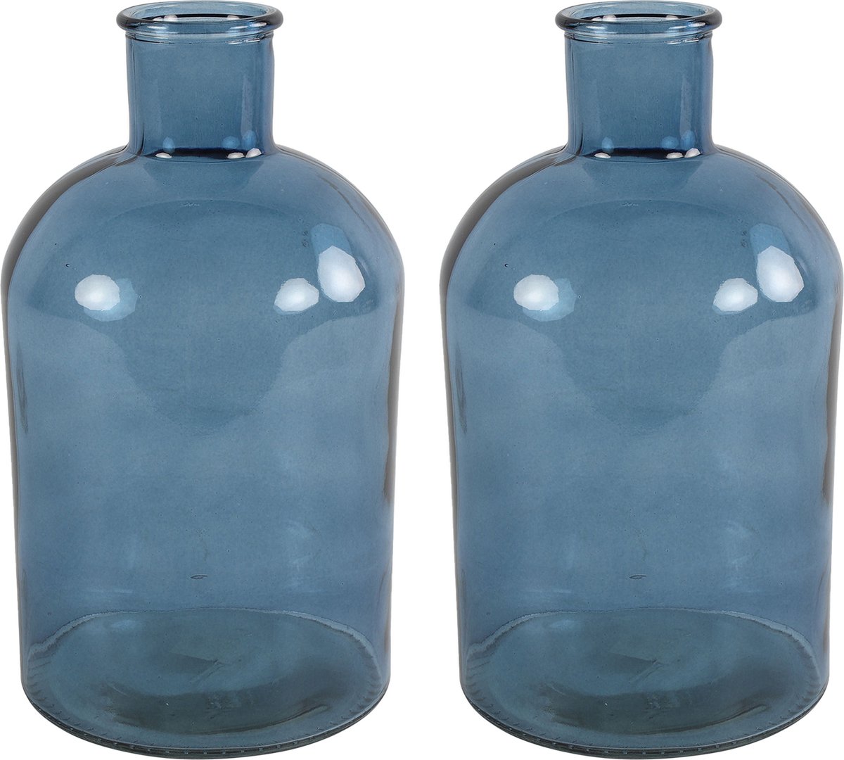 Countryfield 2x Stuks Vaas - zee glas - Apotheker fles - D14 x H27 cm - Vazen - Blauw