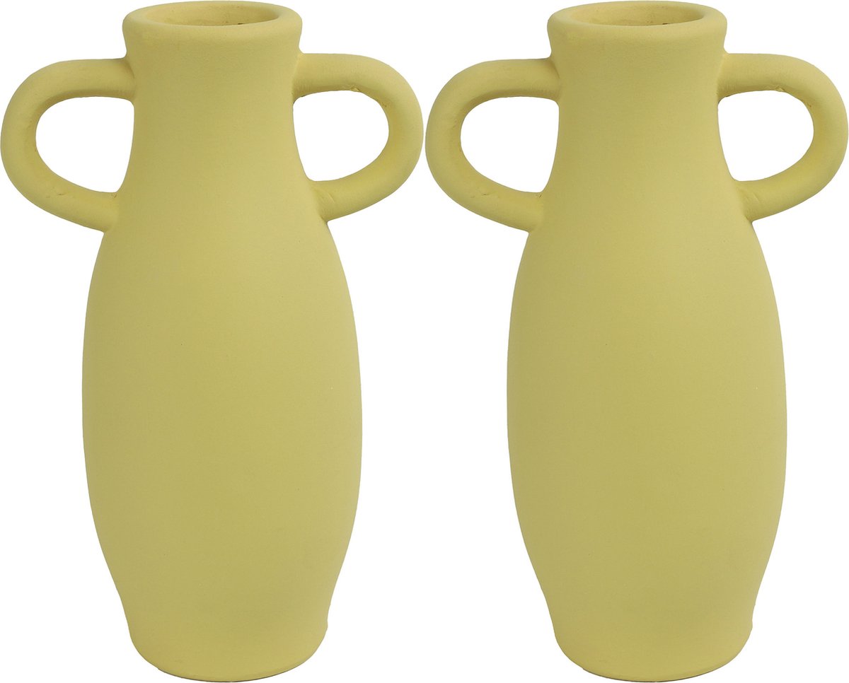 Countryfield 2x Stuks Decoratie Amphora kruik of vaas terracotta - D12 x H20 cm - Vazen - Geel