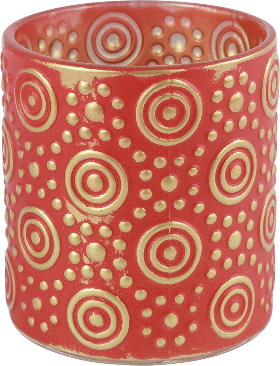 Countryfield Luxe theelichthouder/kaarsenhouder/goud - glas - D7 x H8 cm - Waxinelichtjeshouders - Rood