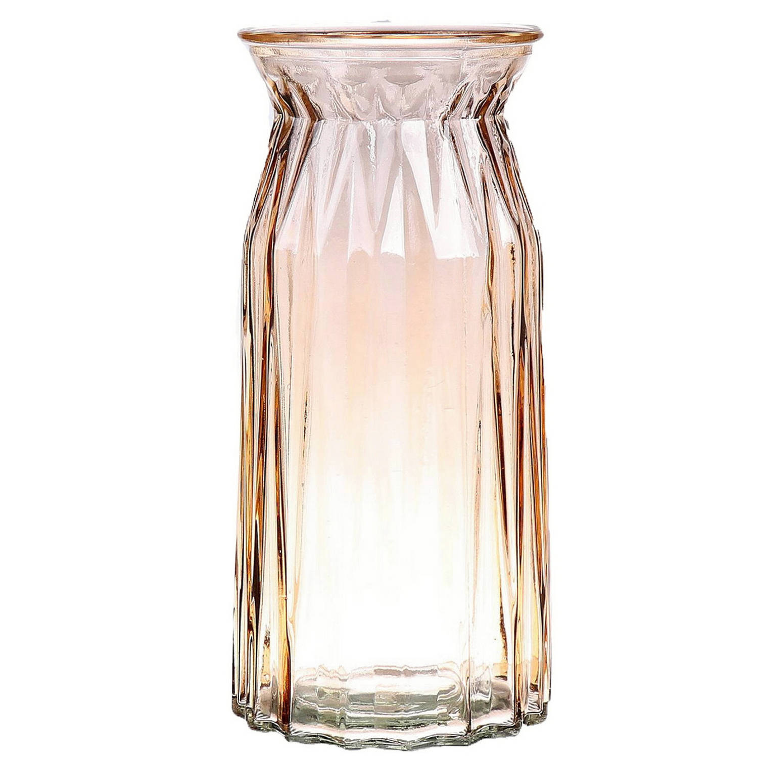 Bellatio Design Bloemenvaas - amber - transparant glas - D12 x H24 cm - Vazen - Bruin