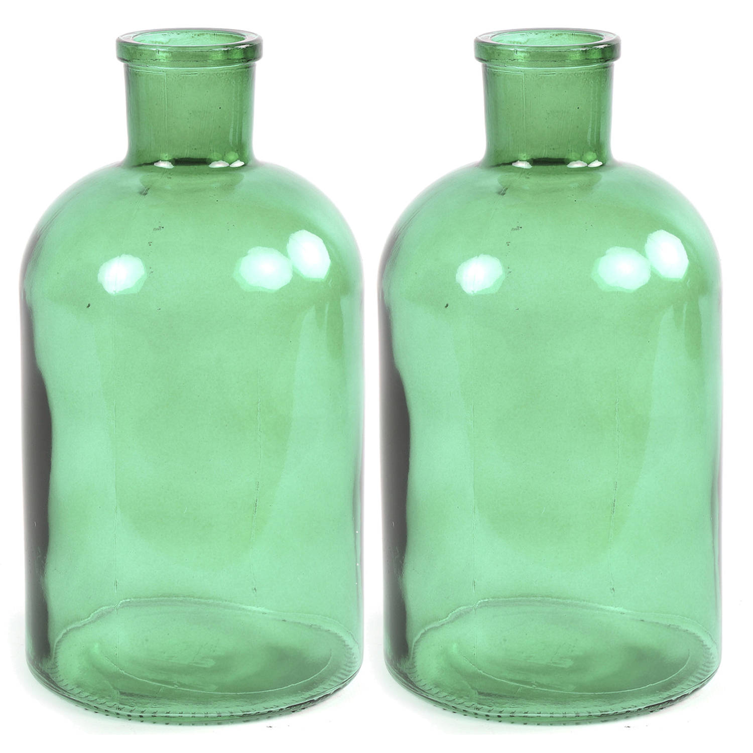 Countryfield 2x Stuks Vaas - mint - glas - apotheker fles vorm - D14 x H27 cm - Vazen - Groen