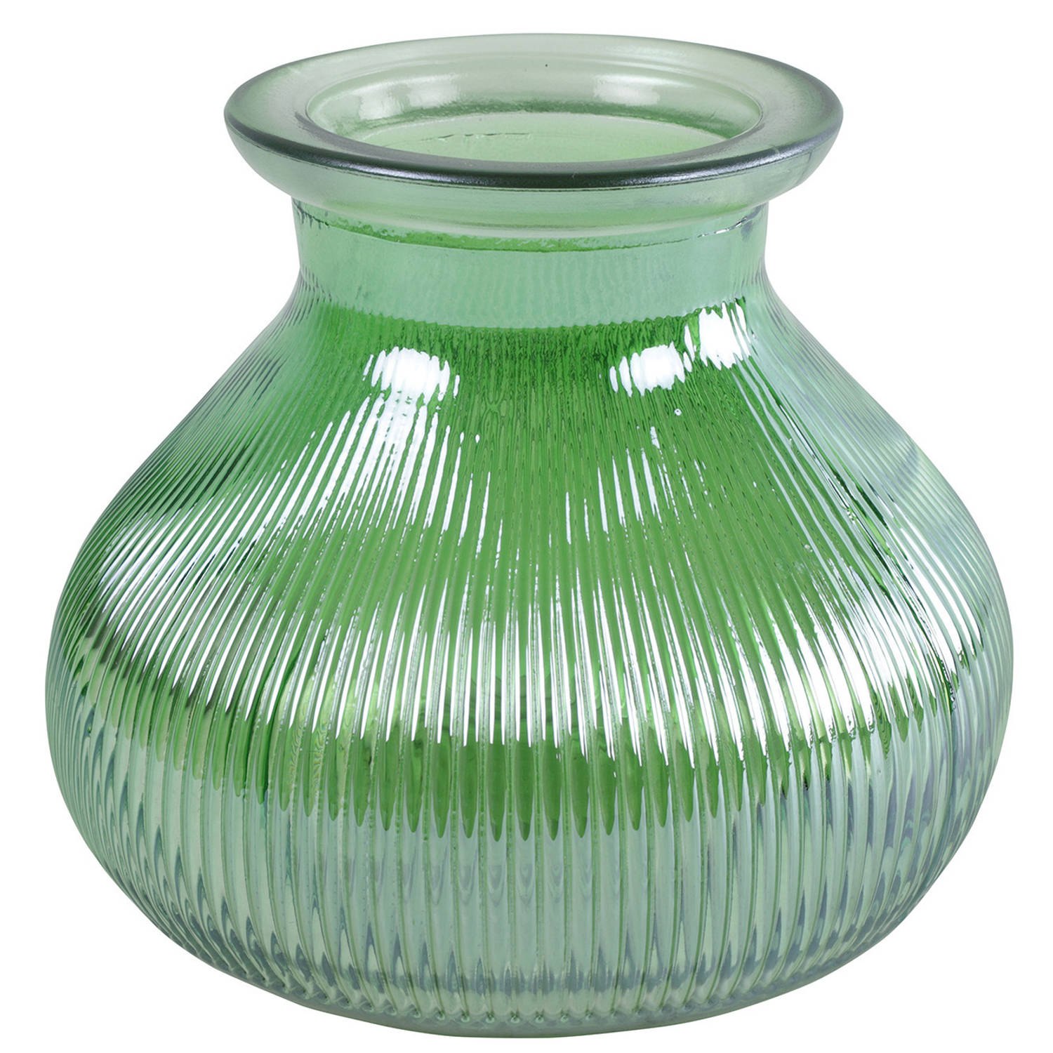 Decostar Bloemenvaas/transparant glas - H12 x D15 cm - Vazen - Groen