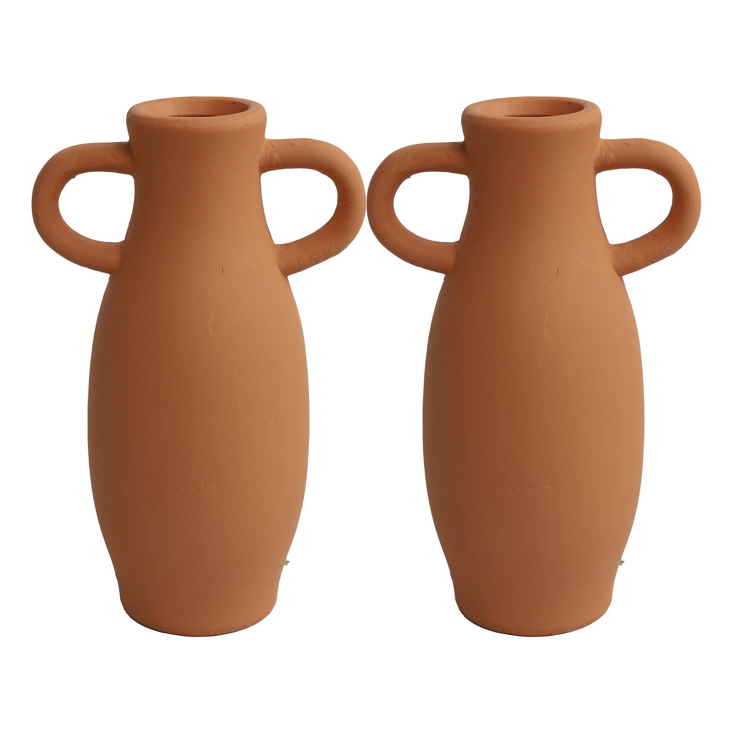 Countryfield 2x Stuks Decoratie Amphora kruik of vaas - terracotta - D12 x H20 cm - smalle opening - Vazen - Bruin