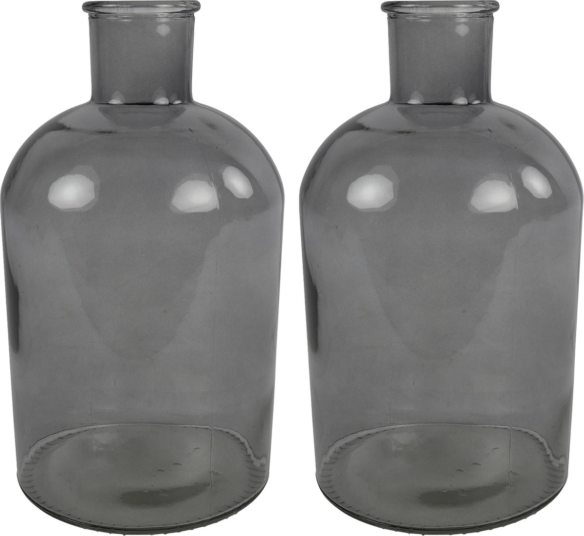 Countryfield 2x Stuks Vaas glas - fles - D14 x H27 cm - Vazen - Grijs