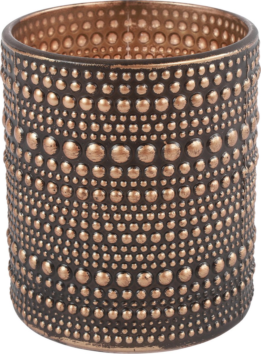 Countryfield 2x stuks luxe theelichthouder/kaarsenhouder/brons - glas - D8 x H10 cm - Windlichten - Zwart