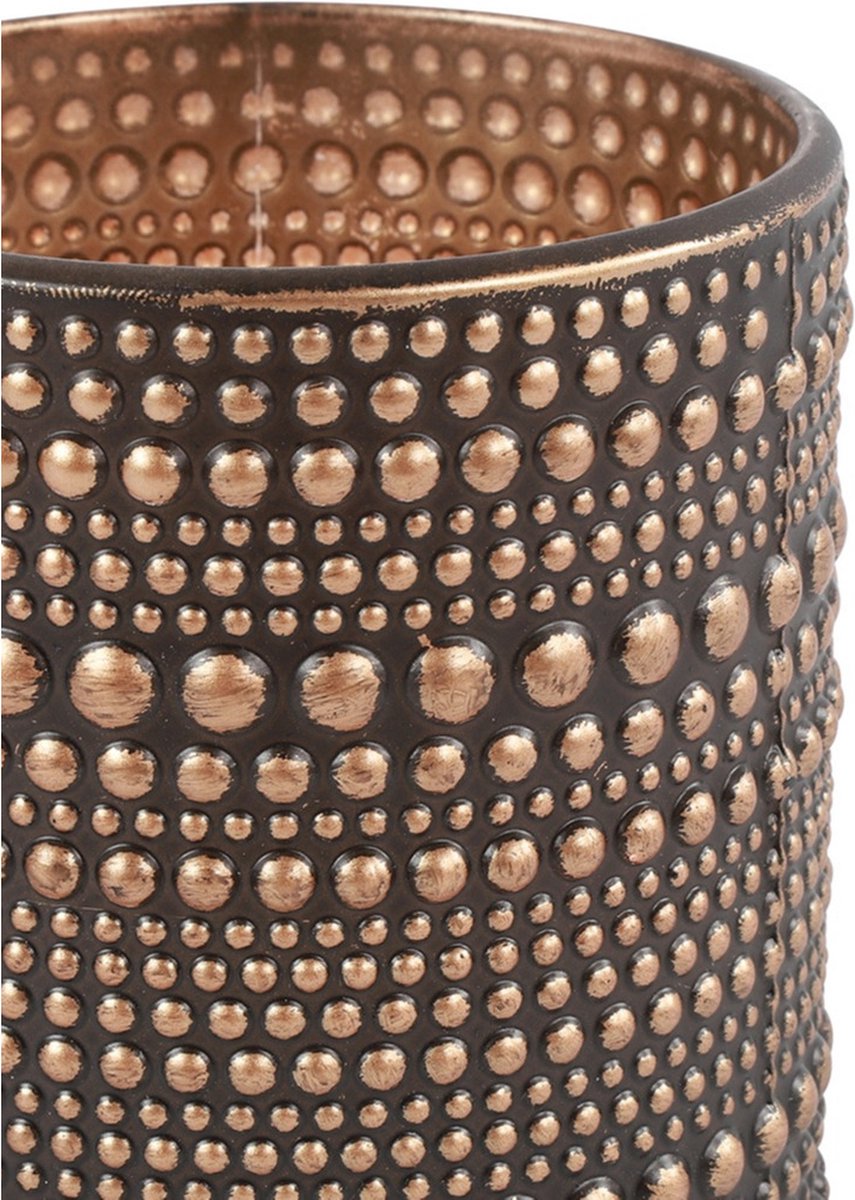 Countryfield 2x stuks luxe theelichthouder/kaarsenhouder/brons - glas - D8 x H10 cm - Windlichten - Zwart