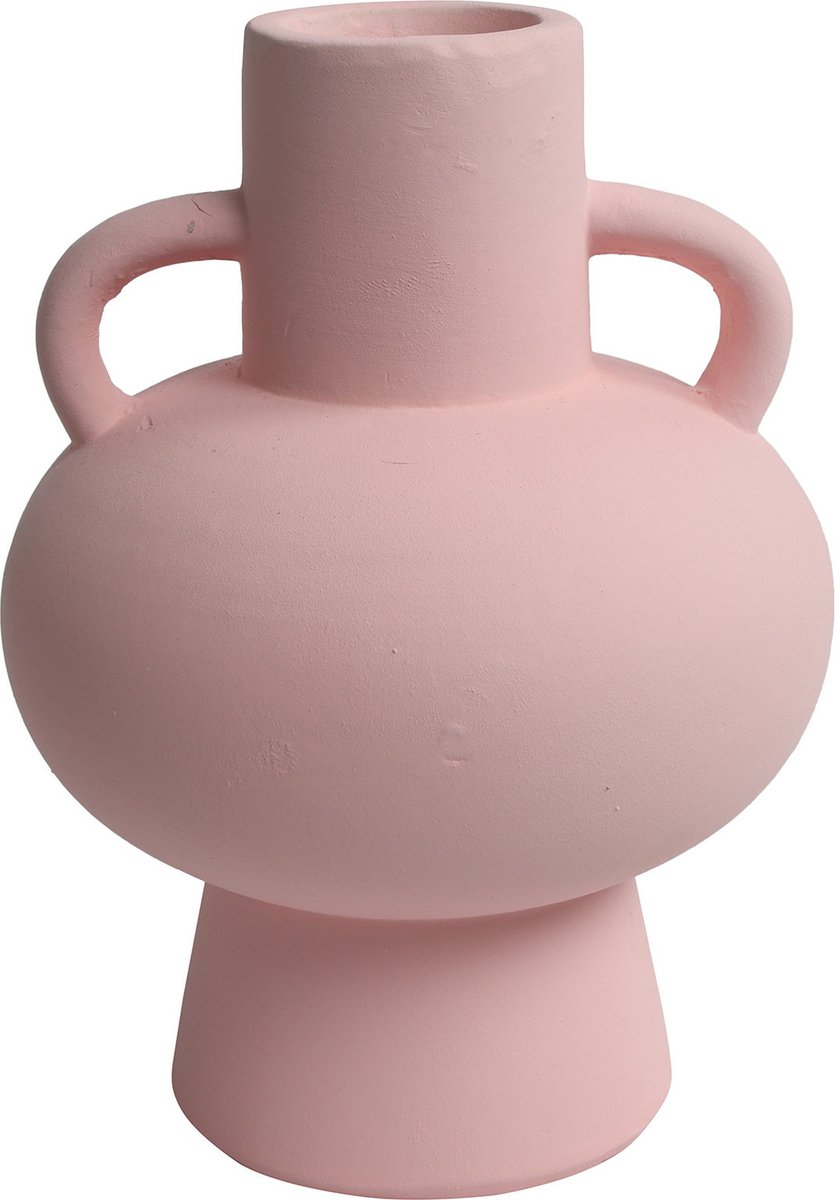 Countryfield Decoratie vazen set 2x stuks - lichtroze terracotta - H22 en H18 cm - Vazen
