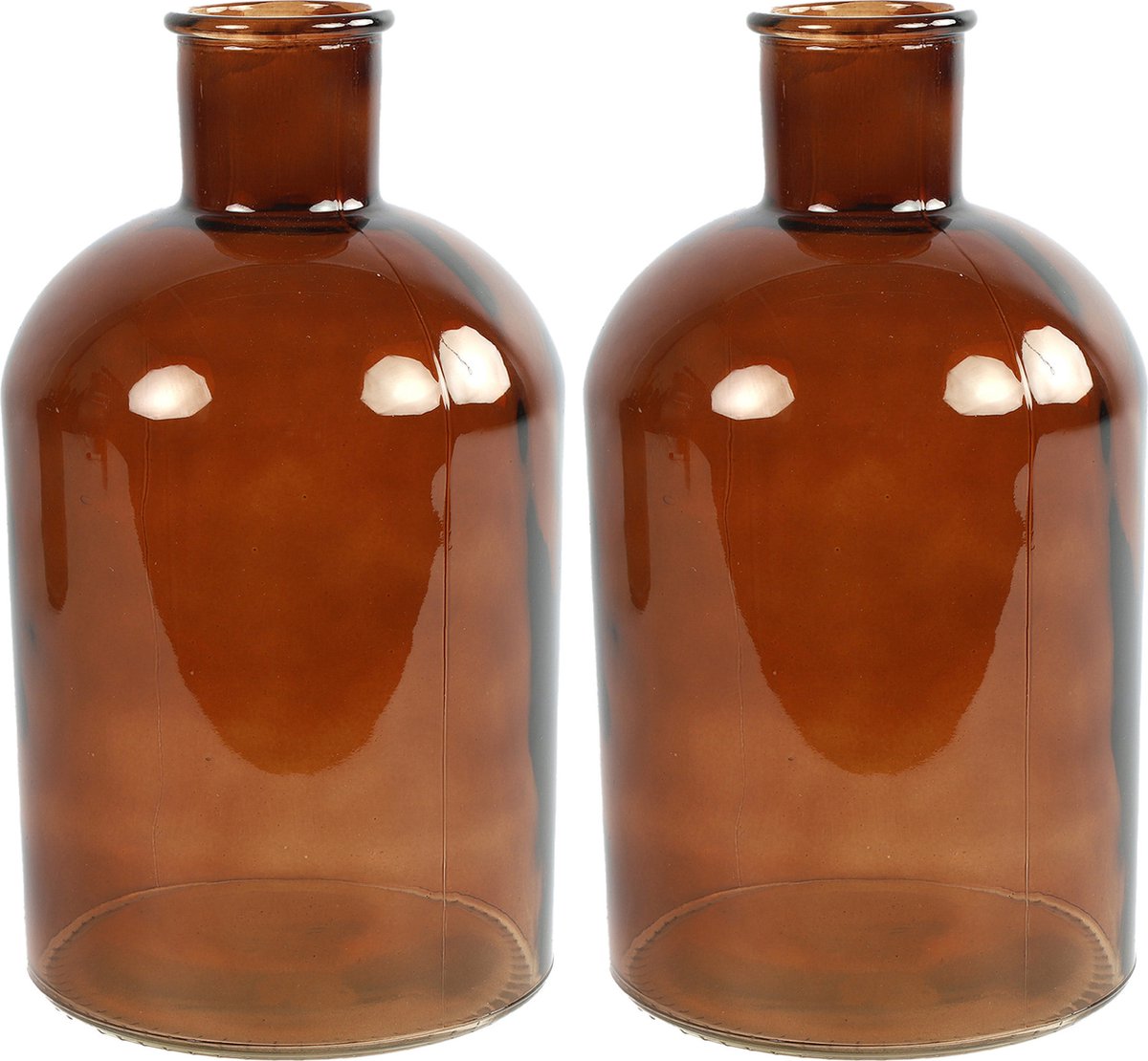 Countryfield 2x Stuks Vaas glas - apotheker fles vorm - D17 x H30 cm - Vazen - Bruin