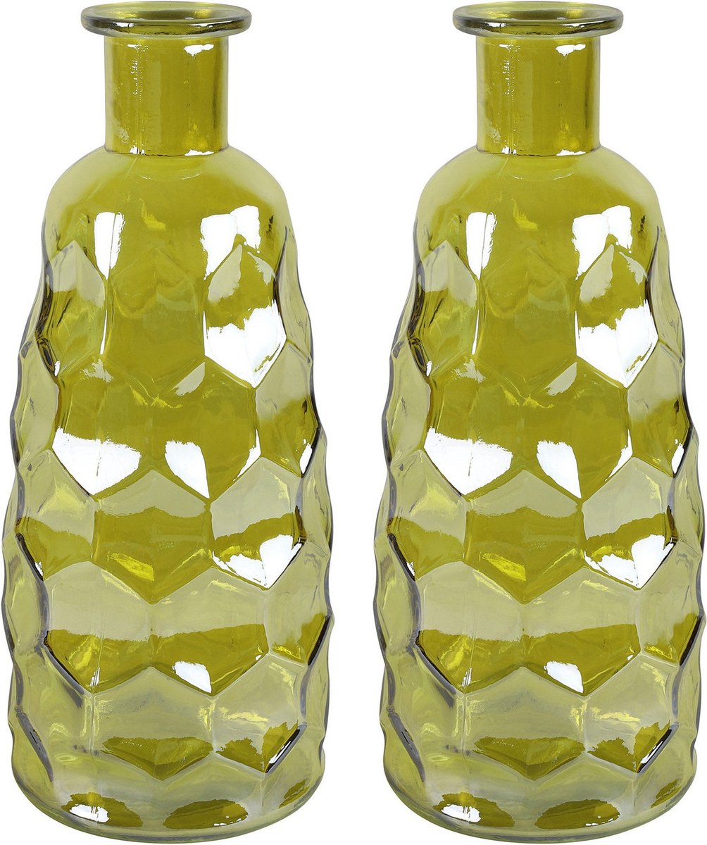 Countryfield Art Deco bloemenvaas transparant - glas - fles vorm - D12 x H30 cm - Vazen - Geel
