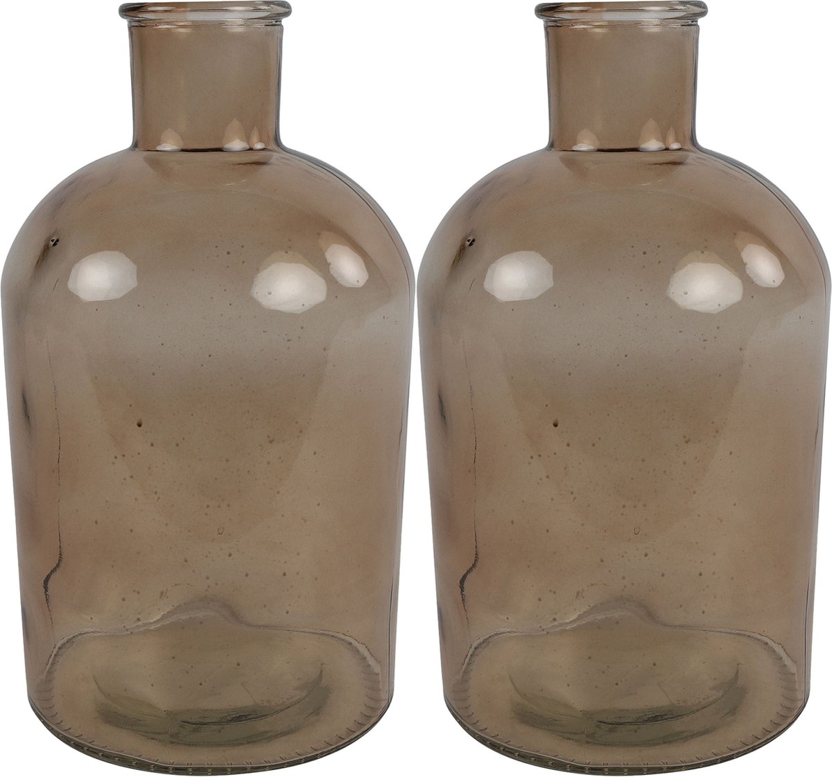 Countryfield 2x Stuks Vaas - licht glas - Apotheker fles - D14 x H27 cm - Vazen - Bruin