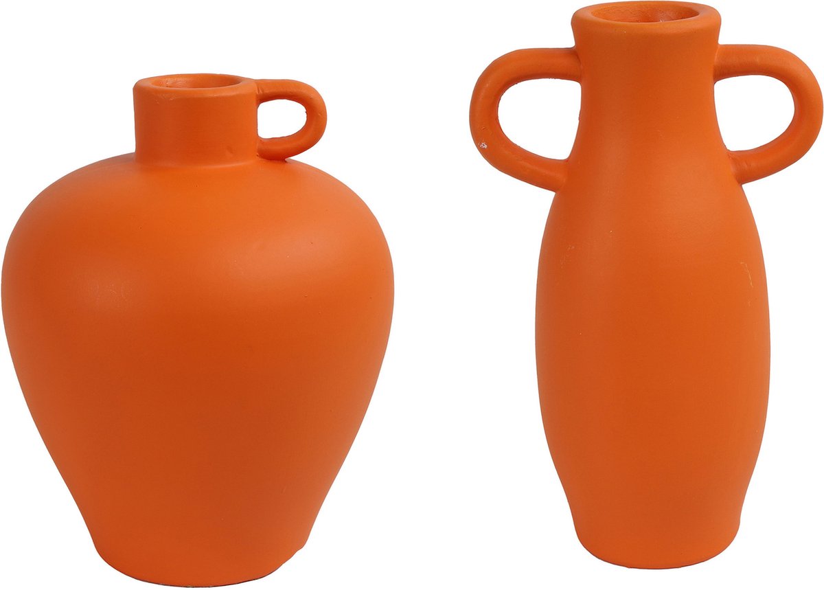 Countryfield Decoratie vazen set 2x stuks terracotta - H20 en H22 cm - Vazen - Oranje