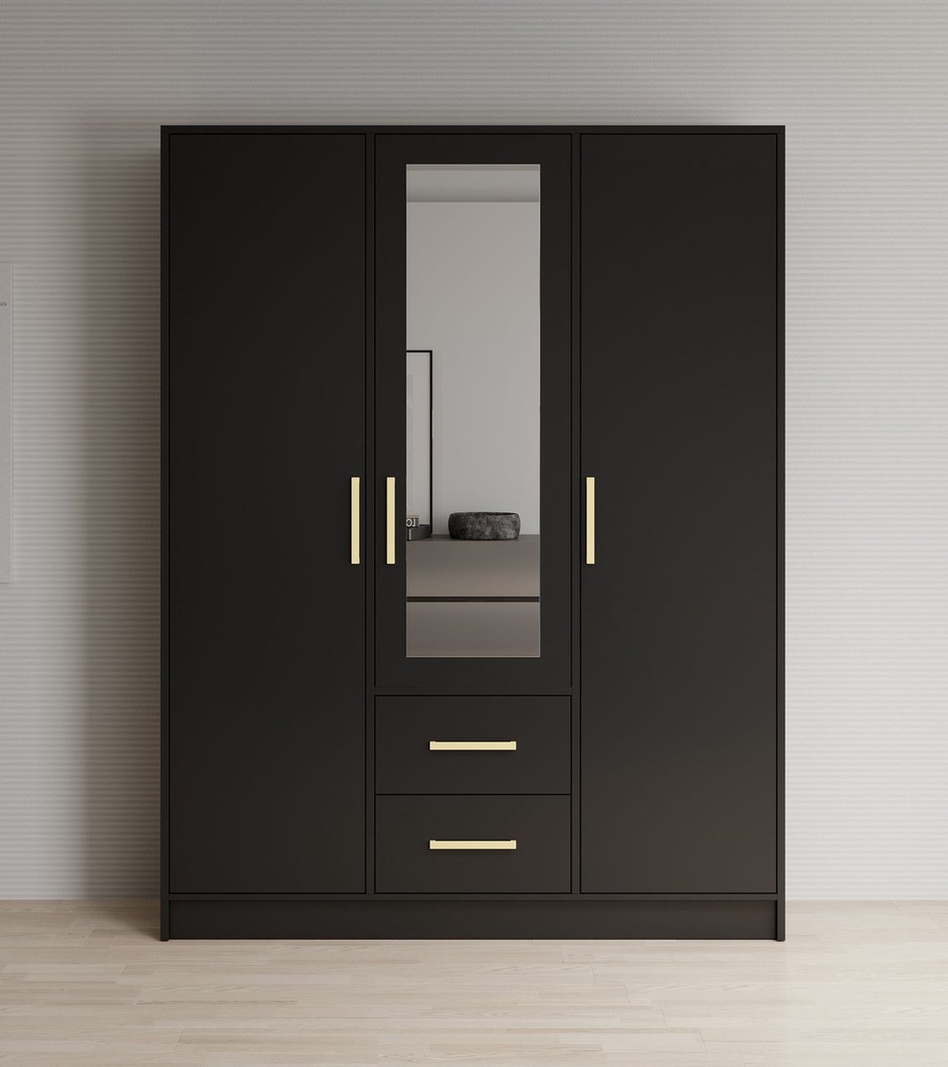 Meubella - Kledingkast Brody - Mat zwart - 153 cm