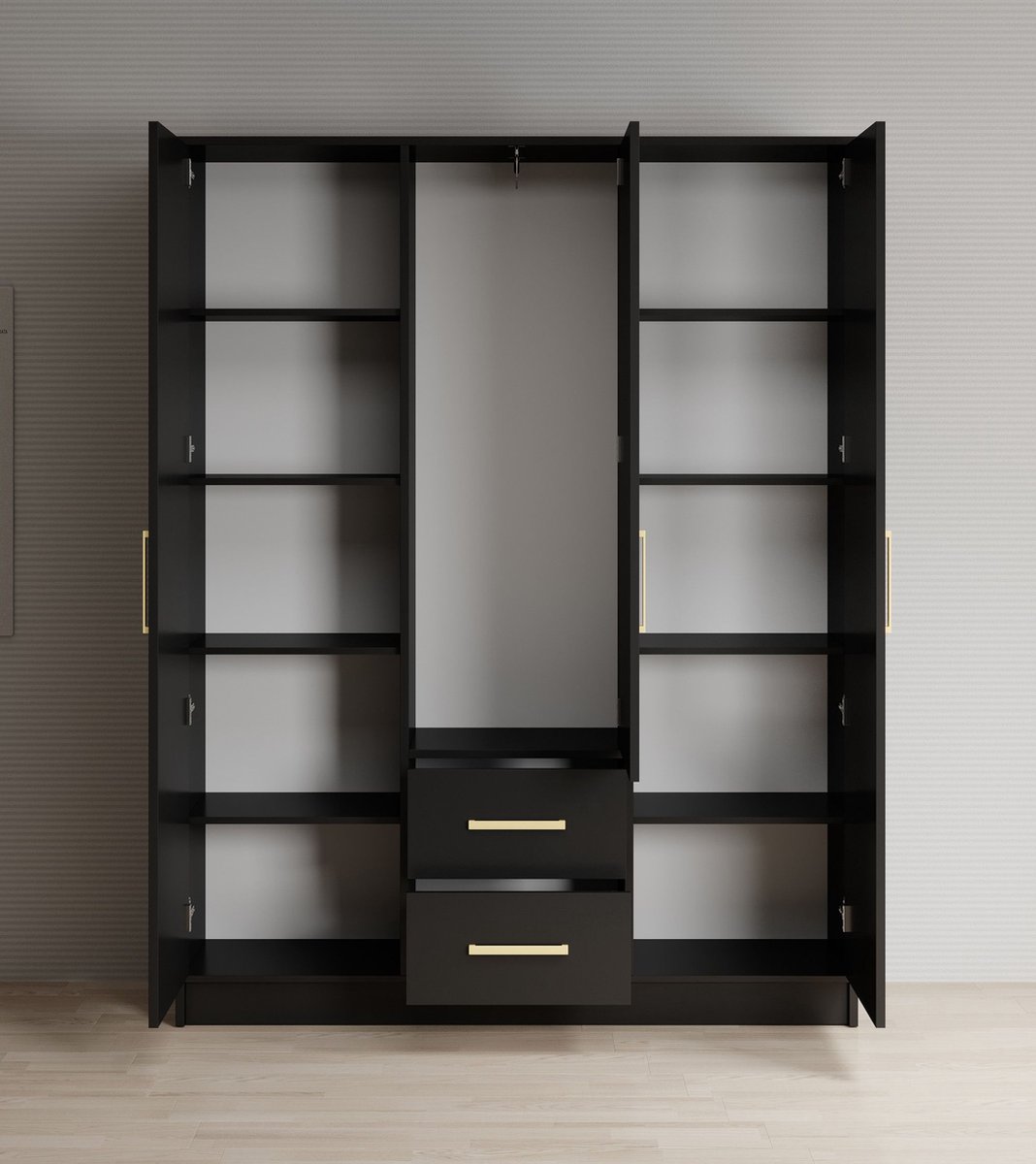 Meubella - Kledingkast Brody - Mat zwart - 153 cm