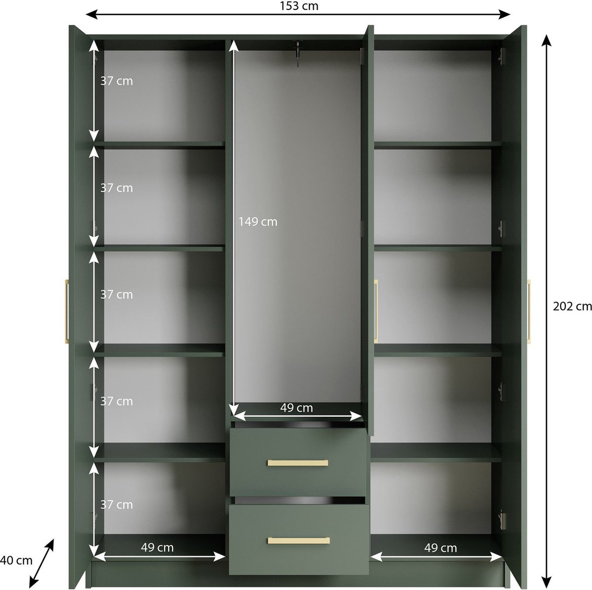 Meubella - Kledingkast Brody - Mat zwart - 153 cm